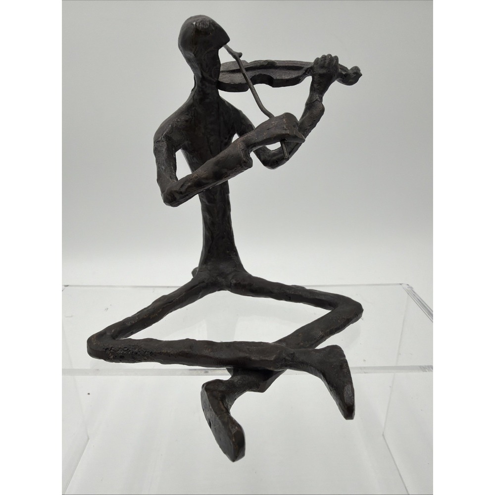 Vintageβ Rustic Metal Art Sculpture "Man Playing the Violin " 5" Tall